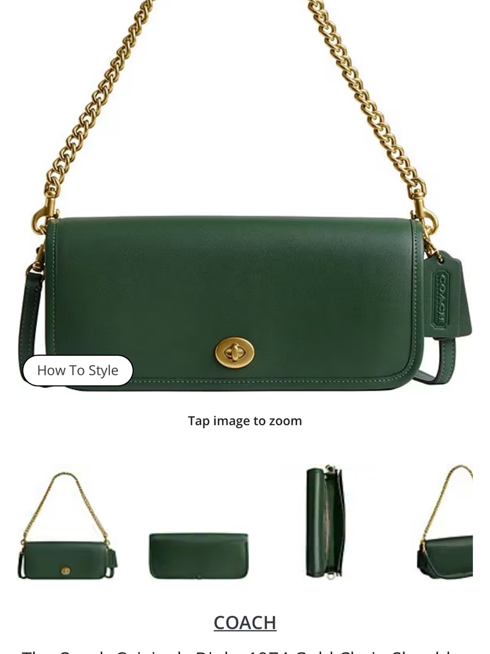 Coach Hunter Green Dinky-  with Gold Chain
